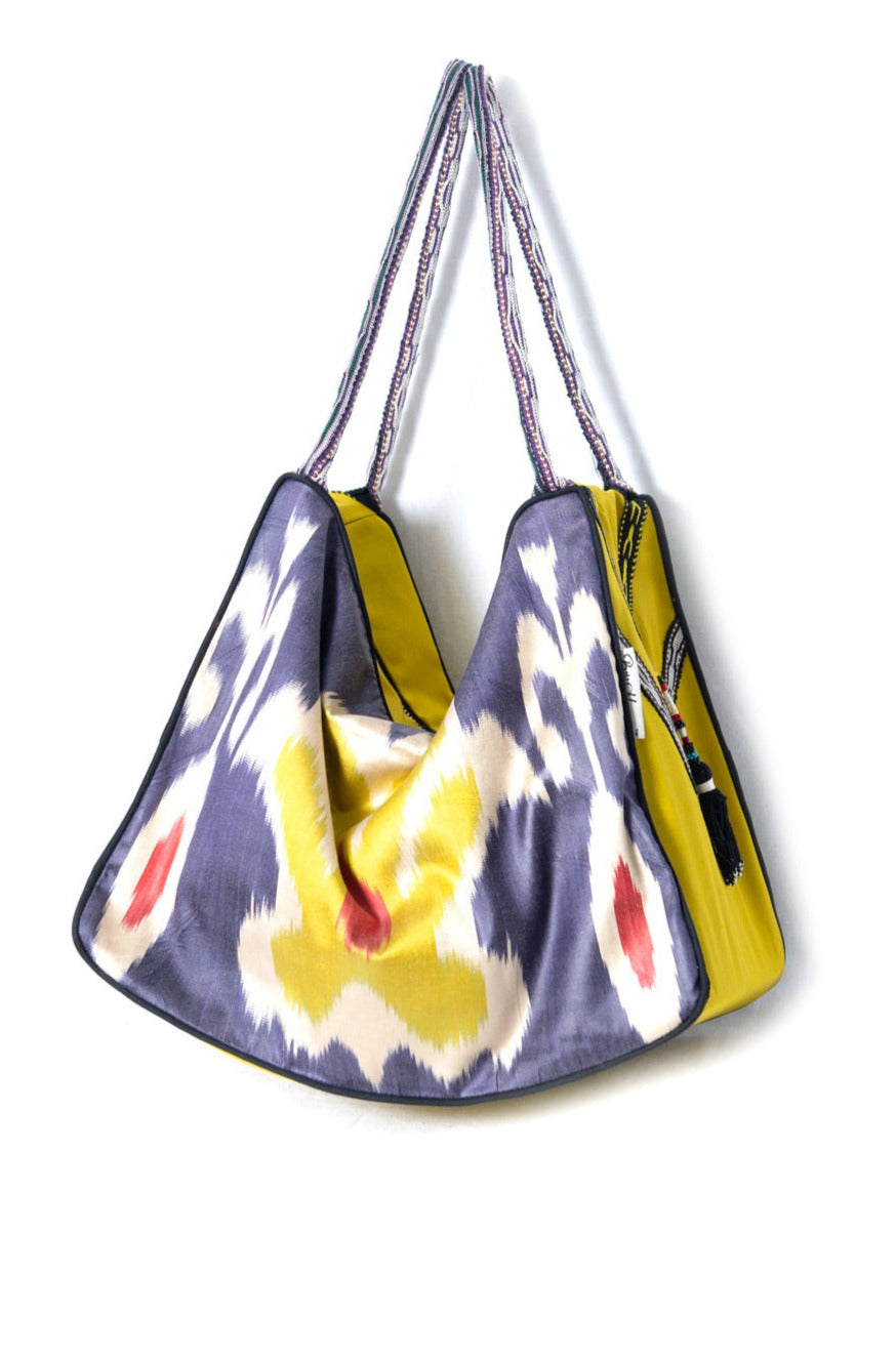 Aqua and Black Silk Ikat Hobo Bag, Image
