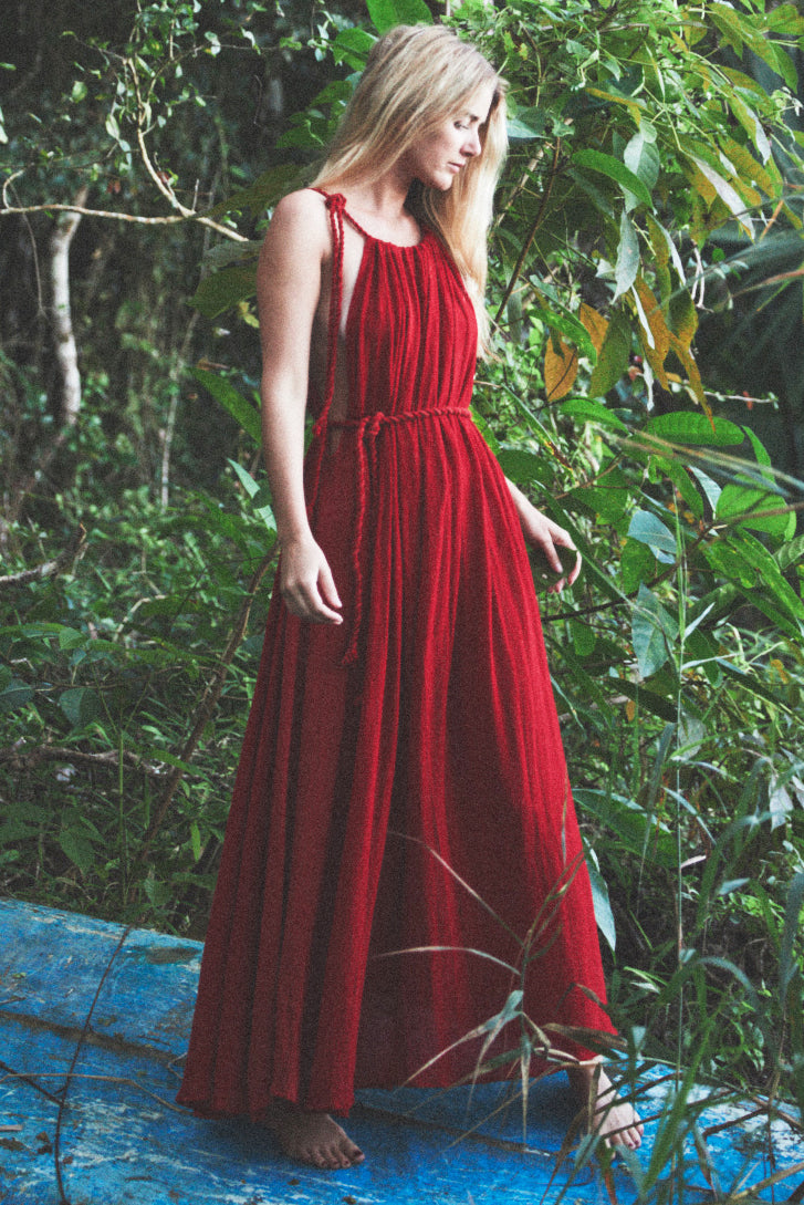 artisanal red maxi dress Flowy Red Maxi Dress with Cape | Beach Wedding Guest & Resort Wear