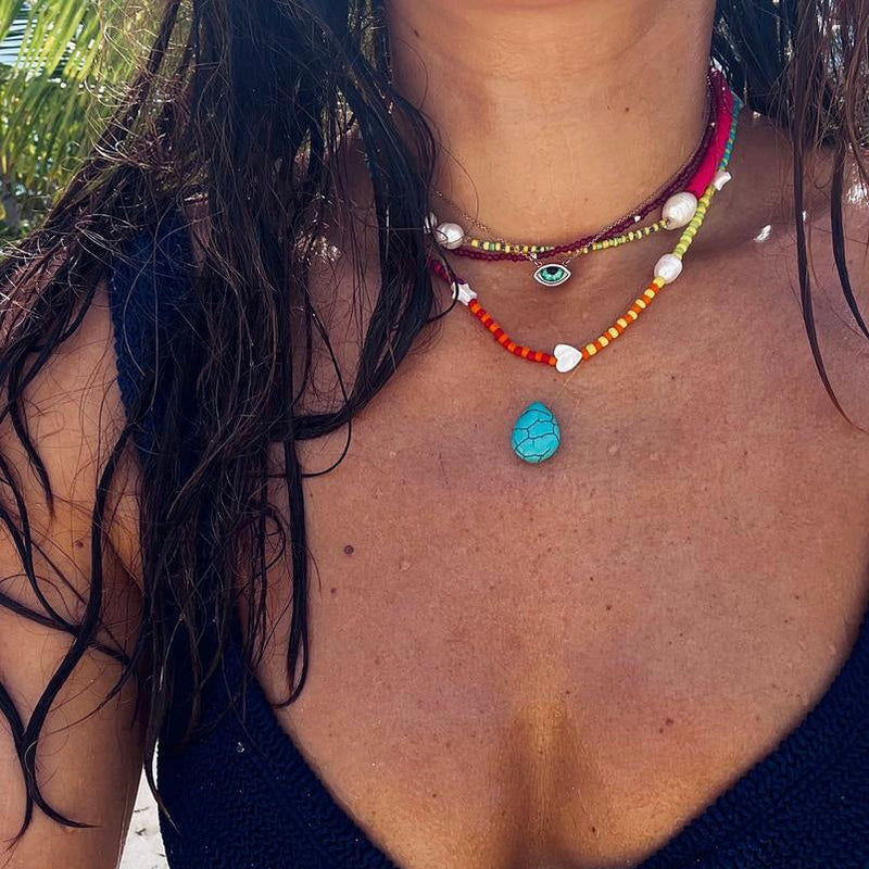 Rainbow Charm & Pearl Choker
