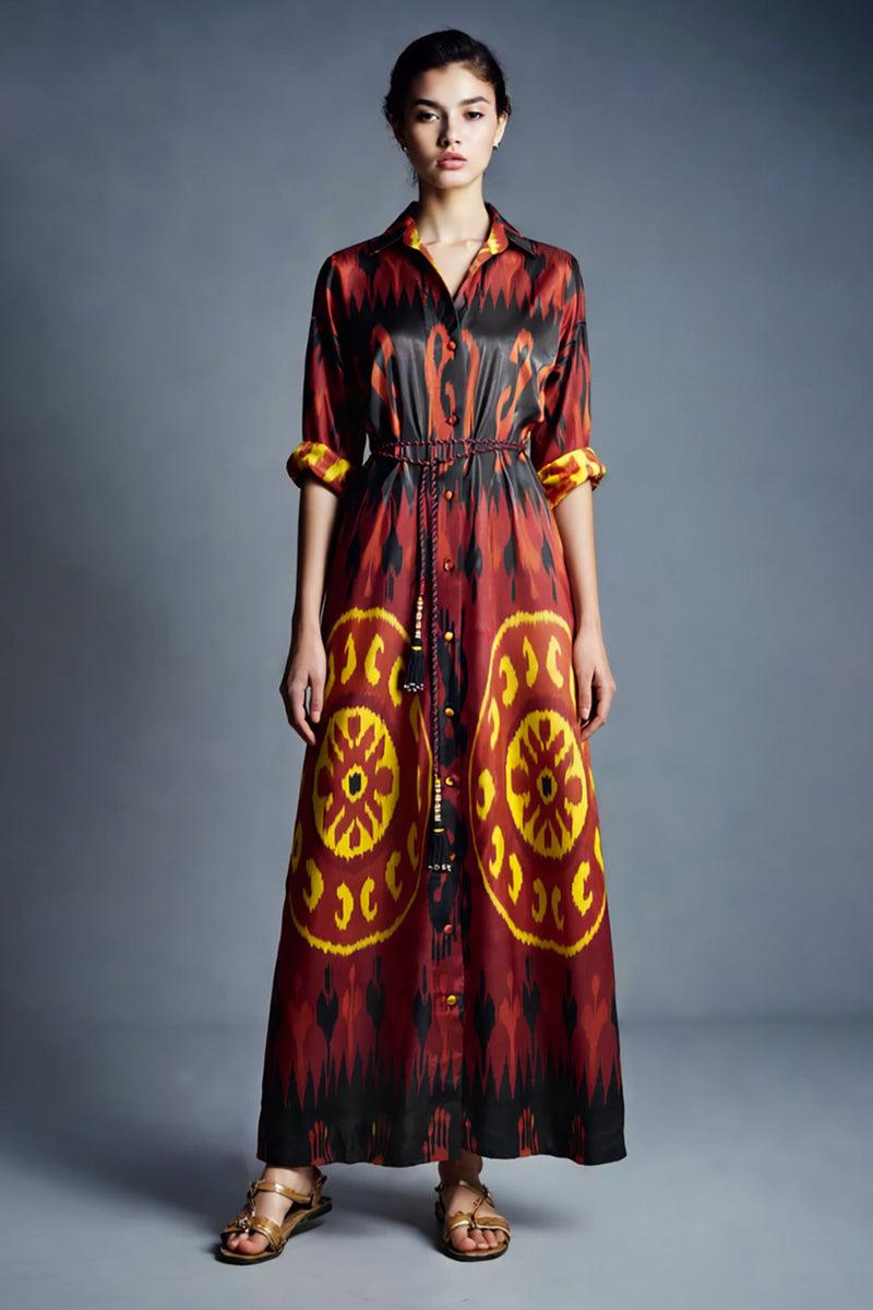 Mandarin Silk Ikat Shirt Dress