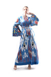 Baby Blue and White Suzani Sleeve Robe-Dress with Suzani Belt