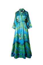 Blue and Green Silk Ikat Shirt Dress