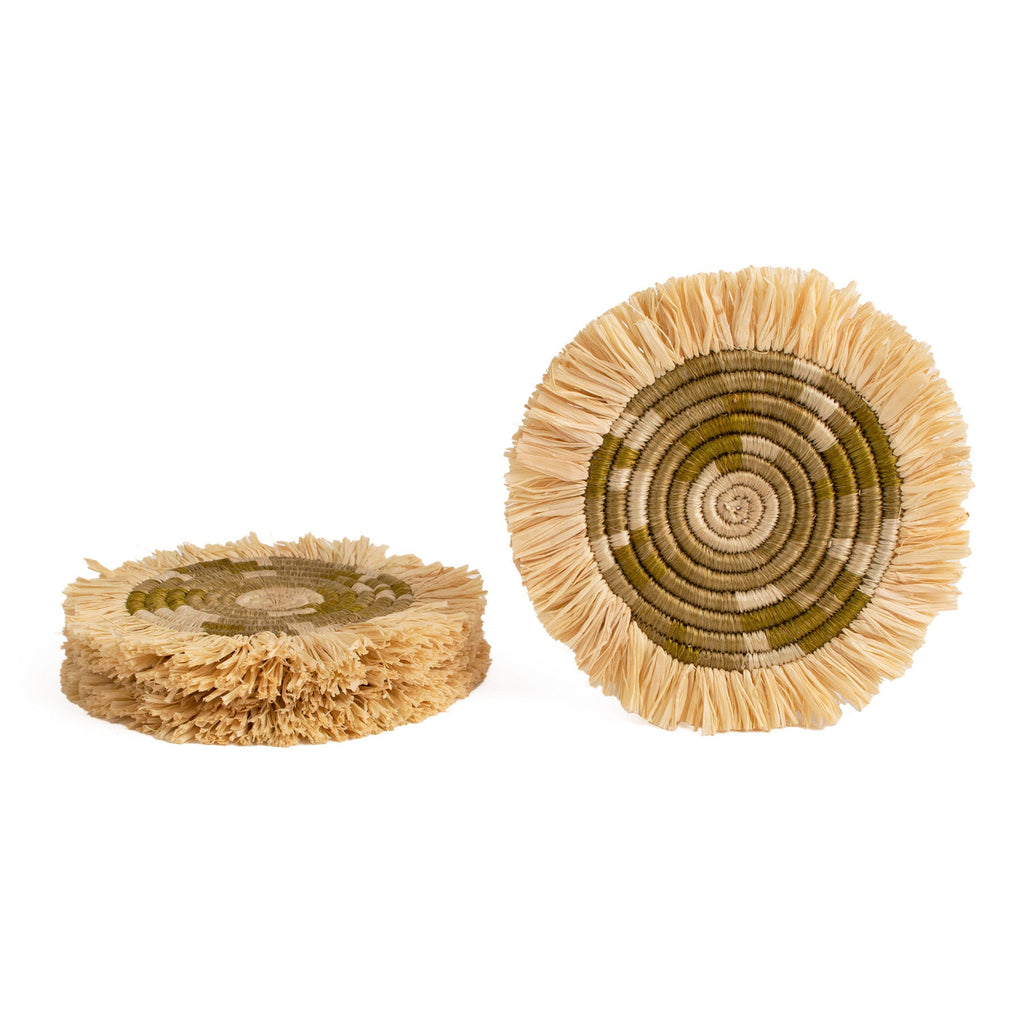 Restorative Greens Fringed Coasters - Mossy, Set of 4 by Kazi Goods - Wholesale, Image