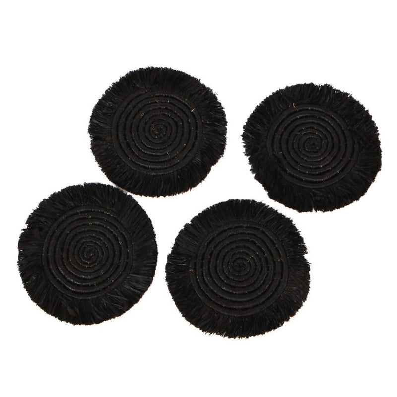Modern Fringed Coasters - Black, Set of 4 by Kazi Goods - Wholesale, Image