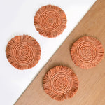 Petite Salon Fringed Coasters - Peach, Set of 4 by Kazi Goods - Wholesale, Image