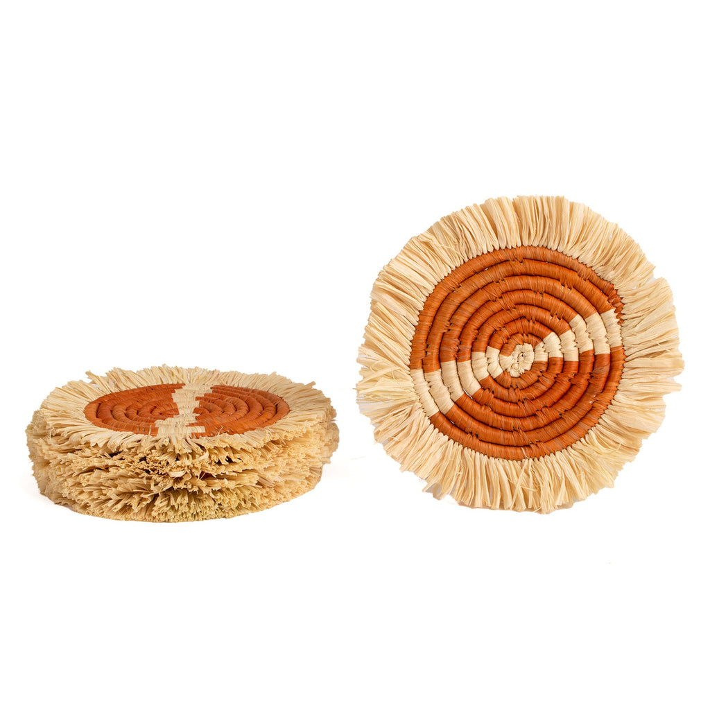 Earthen Craft Fringed Coasters - Earth Orange, Set of 4 by Kazi Goods - Wholesale, Image