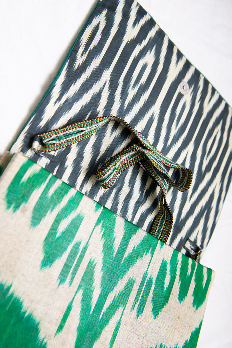 Suzani Embroidered Combo Ikat Clutch Green Pepper, Image