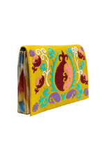 Suzani Embroidered Combo Ikat Clutch Yellow Pomegranate, Image