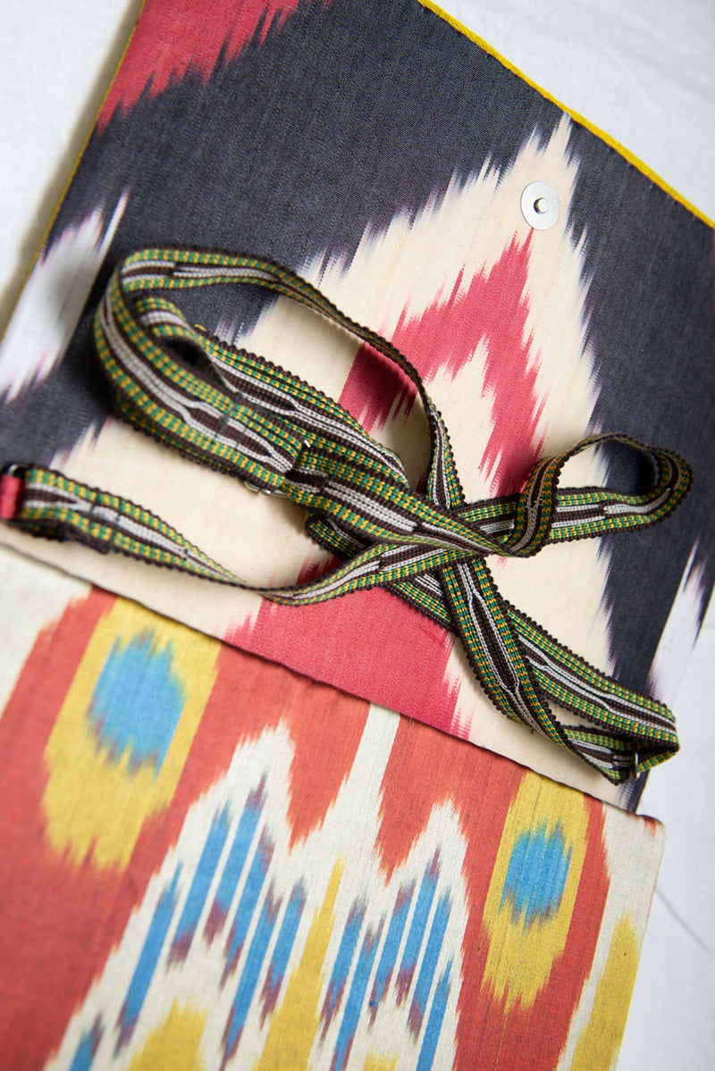 Suzani Embroidered Combo Ikat Clutch Yellow Pomegranate, Image