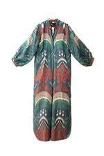 Green and Blue Abira Silk Ikat Kaftan Dress