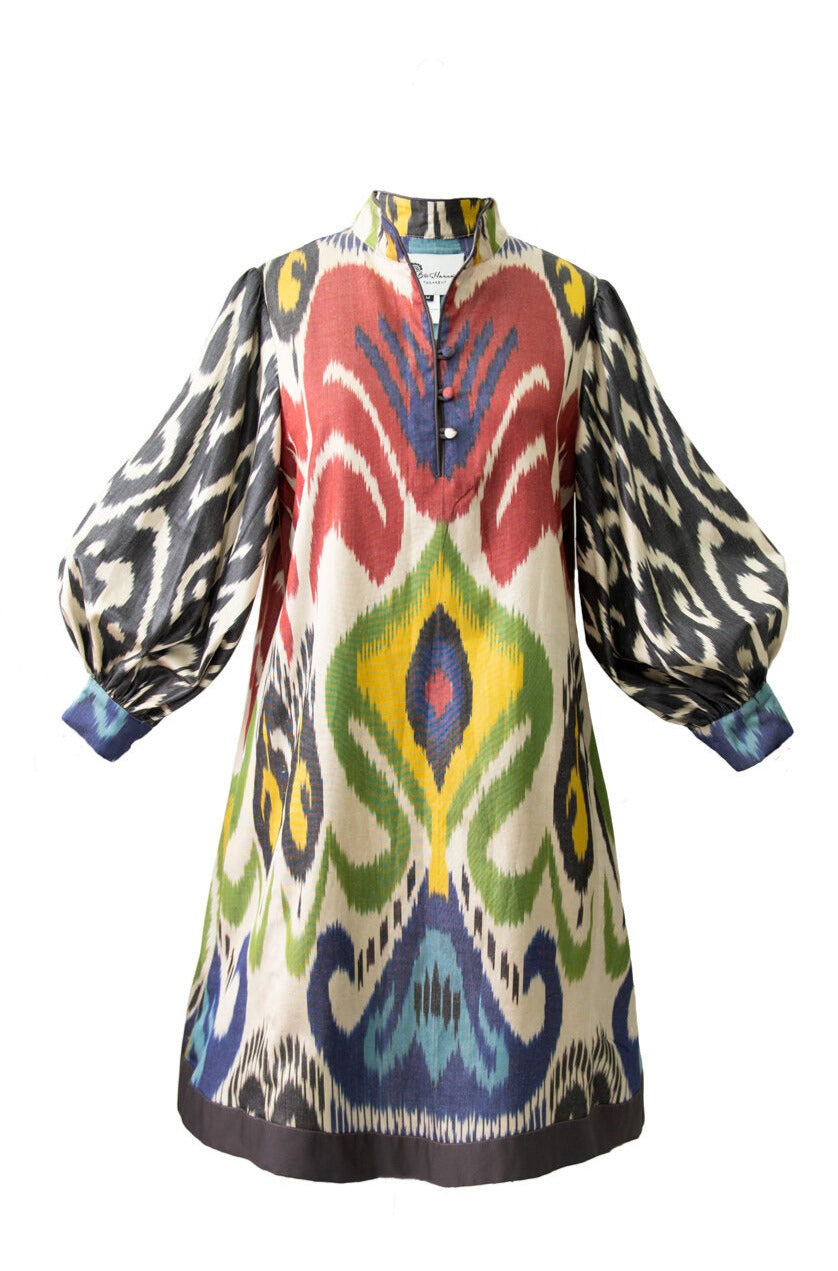 Multicolor Short Silk Ikat Dress, Image