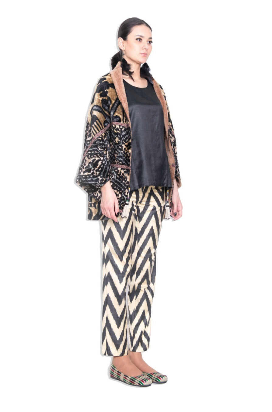 Black and White Luxury Silk Ikat Shrug, Image