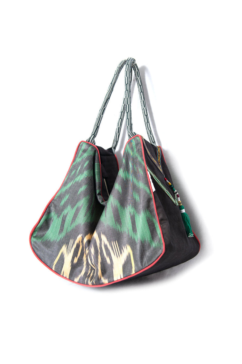Green and Grey Silk Ikat Hobo Bag, Image