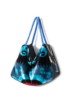 Blue and Black Silk Ikat Velvet Hobo Bag, Image