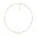 Freshwater Pearl Cowrie Shell Rainbow Choker
