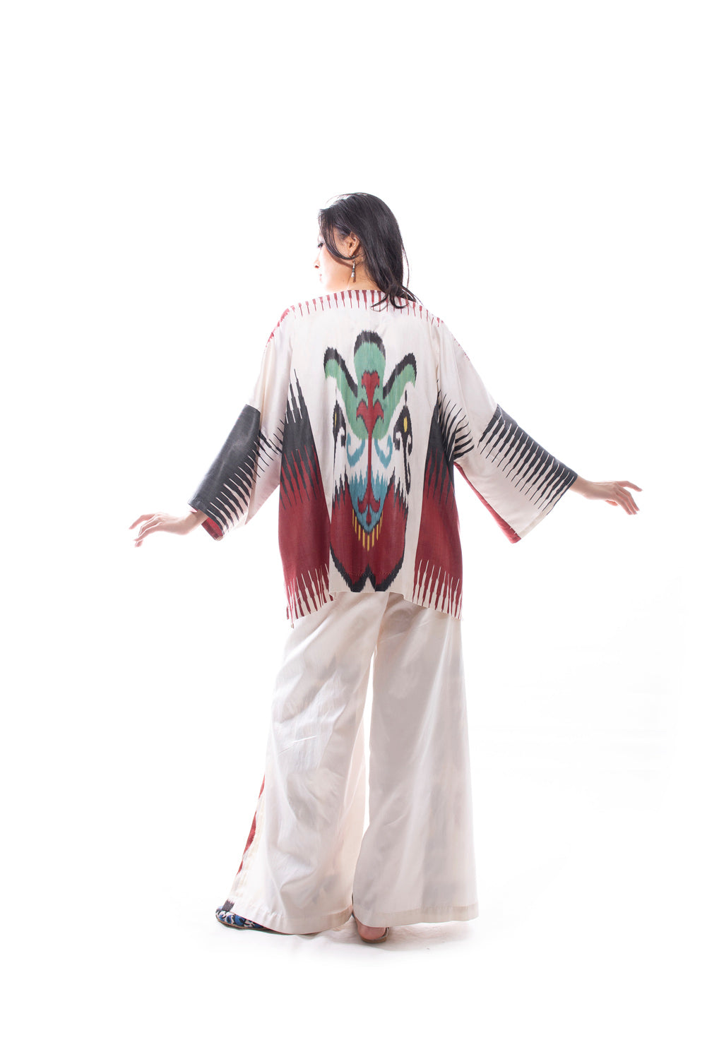 White and Red Short Kimono  Jacket