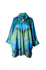 Blue and Green Oversize Batwing Ikat Shirt