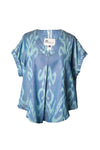 Blue and Aqua Silk Ikat V-Neck Top