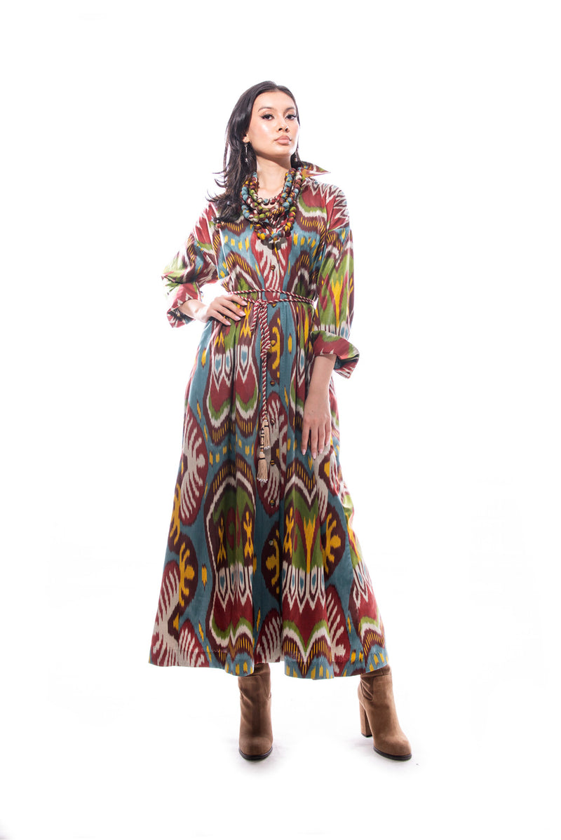 Multicolor Silk Ikat Shirt Dress