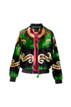 Bottle Green Silk Ikat Velvet Bomber Jacket