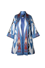 Baby Blue and White Silk Ikat Shawl Collar Jacket