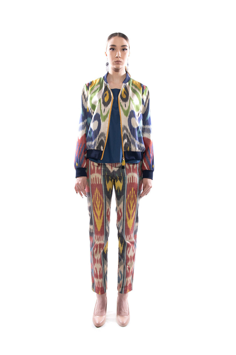 Multicolor Silk Ikat Bomber Jacket