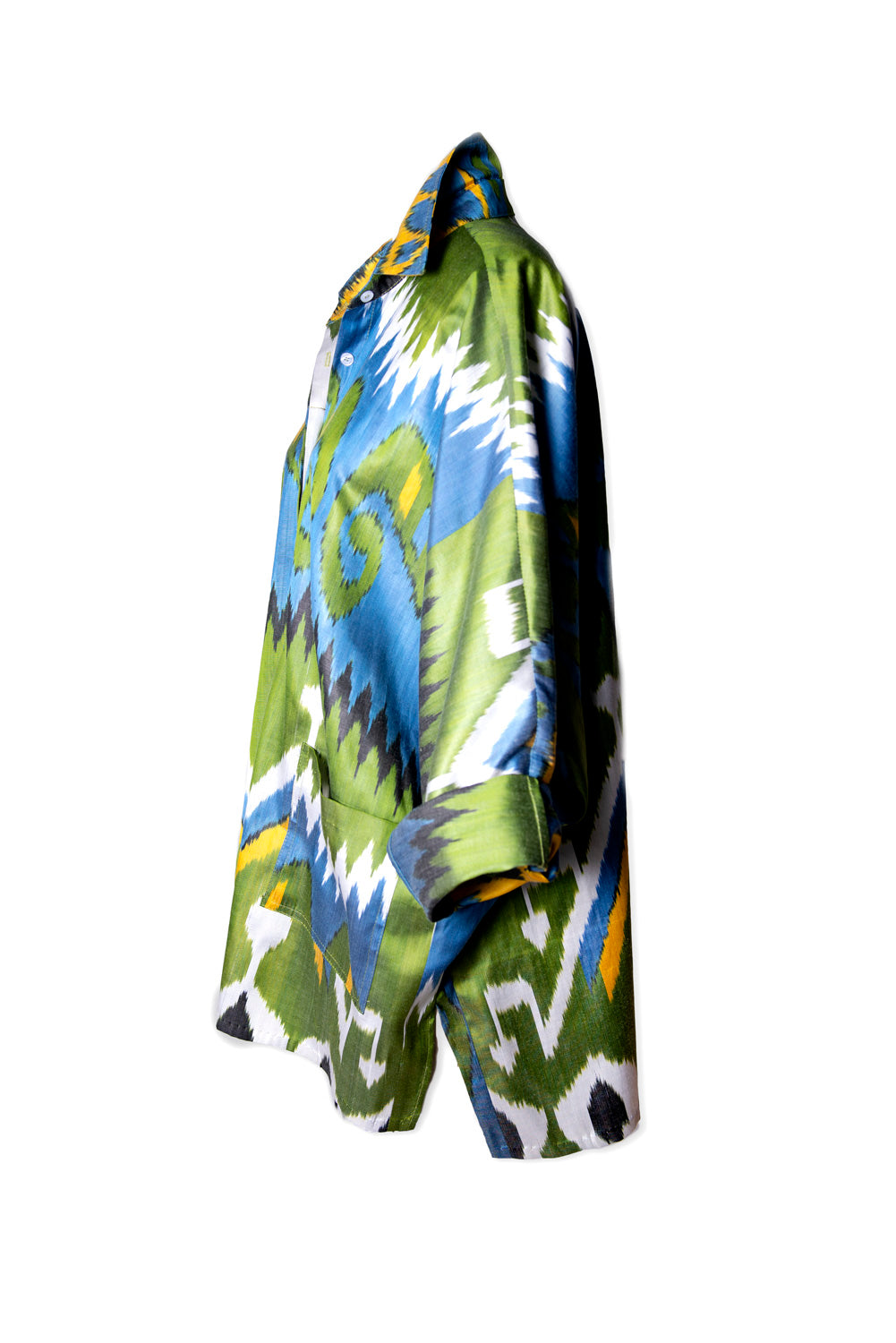 Bottle Green Oversize Batwing Ikat Shirt