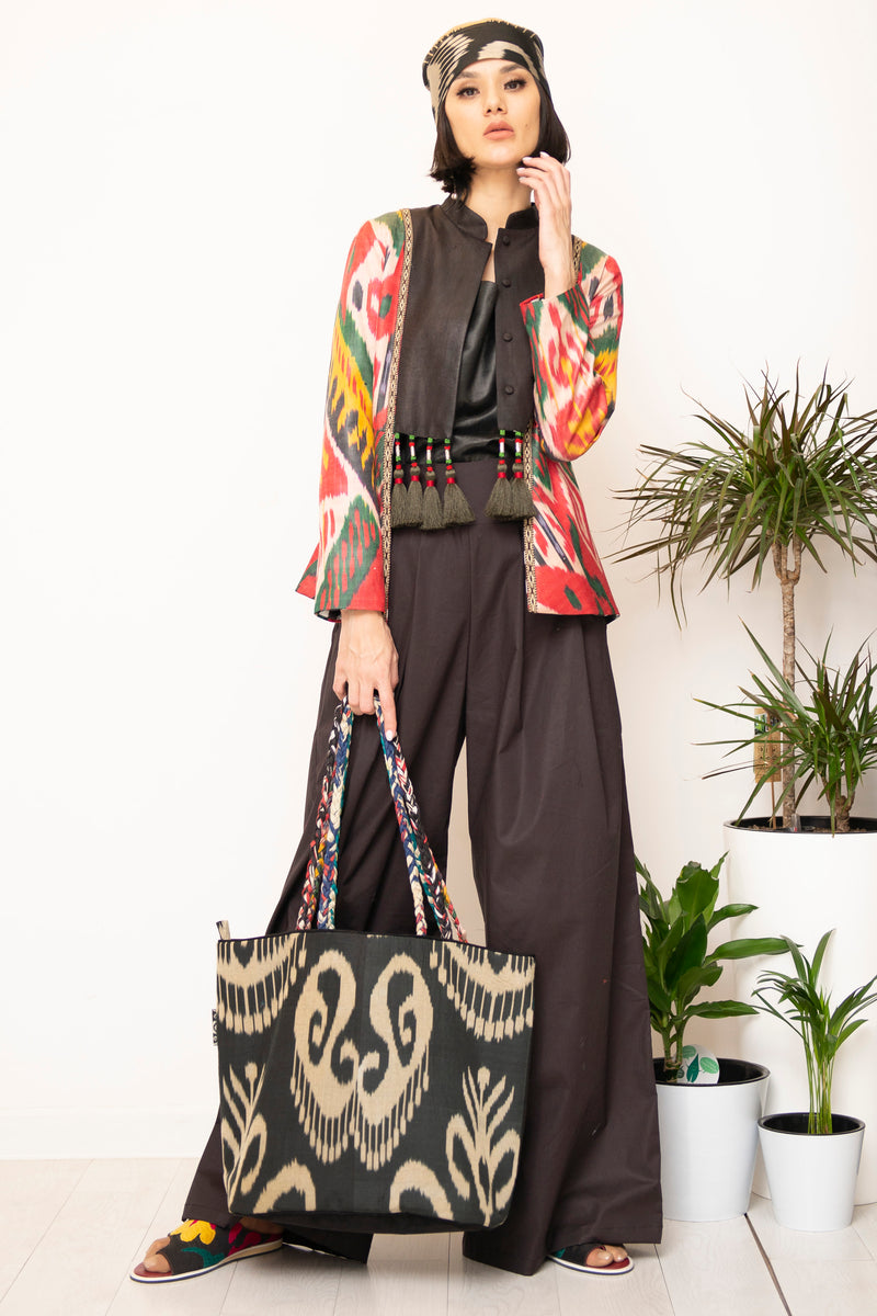 Luxury Silk Ikat Jacket with Suzani Embroidery