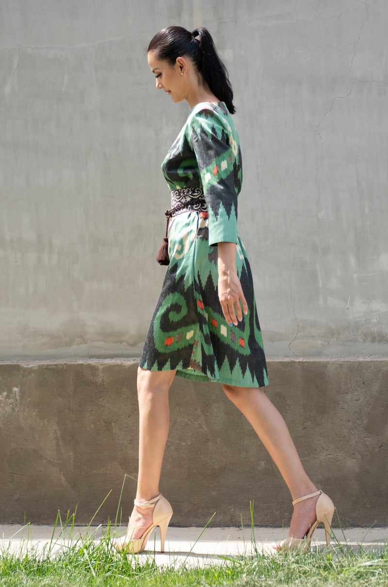 Ikat Dress With Embroidered Belt, Image