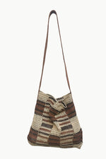 Cream and Brown Chaguar Purse with Brown Leather Stripes.