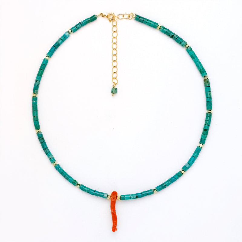 Turquoise & Coral Dagger Choker, image