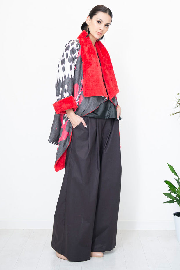 Asymmetric Ikat Jacket with Fleece