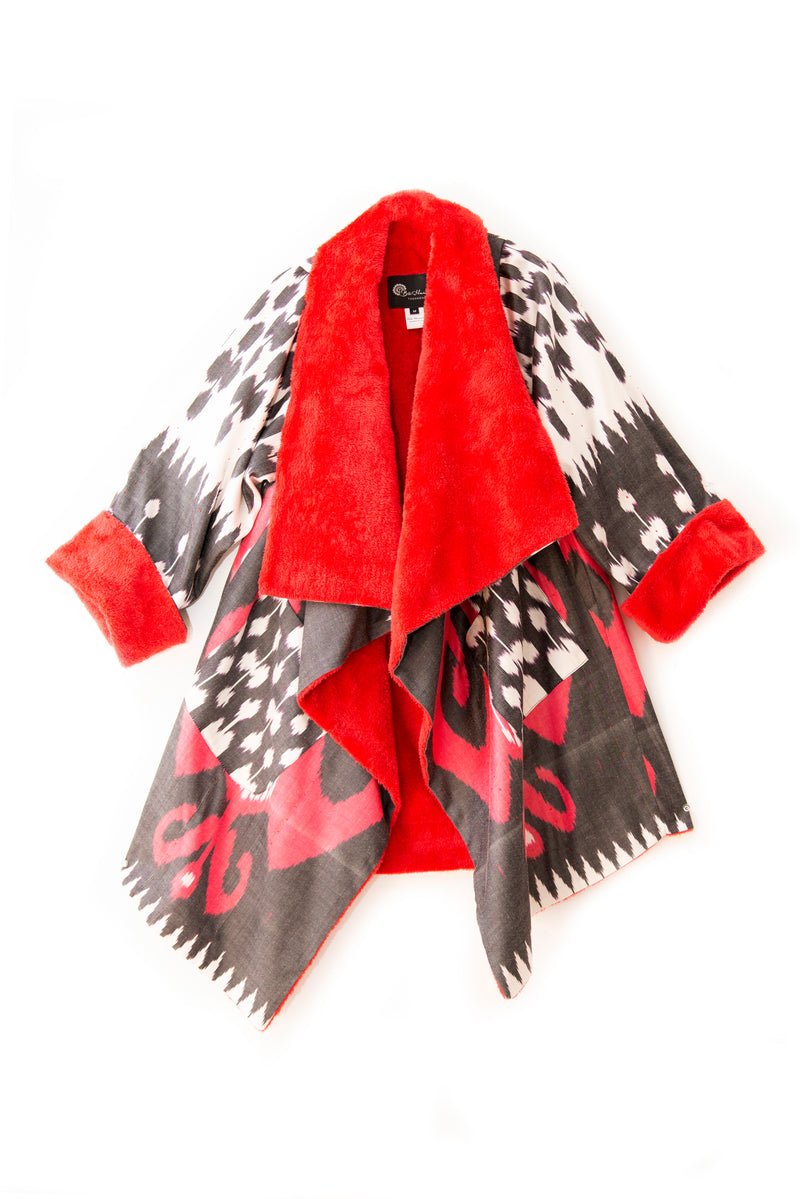 Asymmetric Ikat Jacket with Fleece