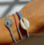 White Stripe Rainbow Cowrie Shell Bracelet, image