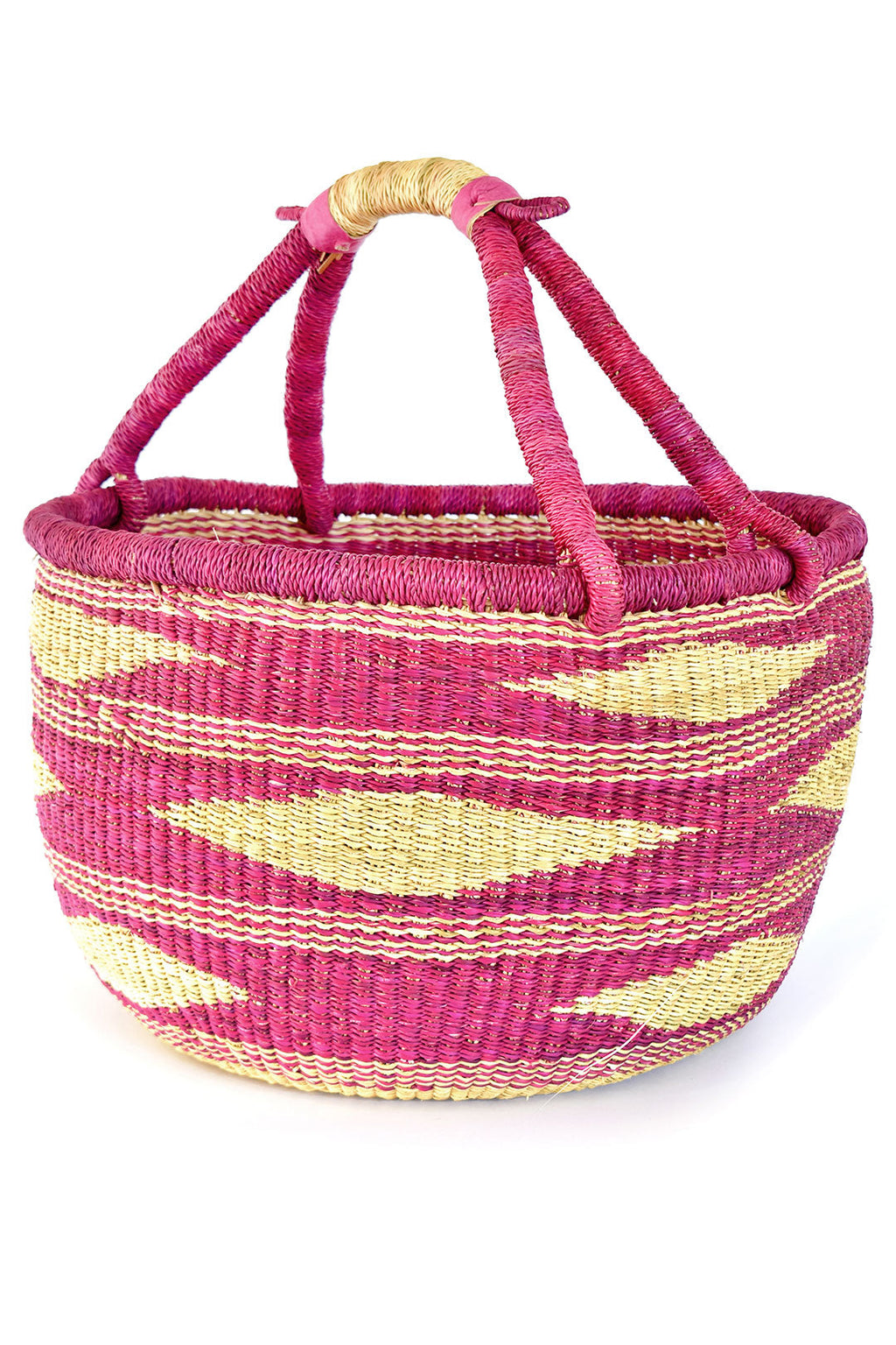 Magenta Diamond Handwoven Decorative Bolga Basket, Image