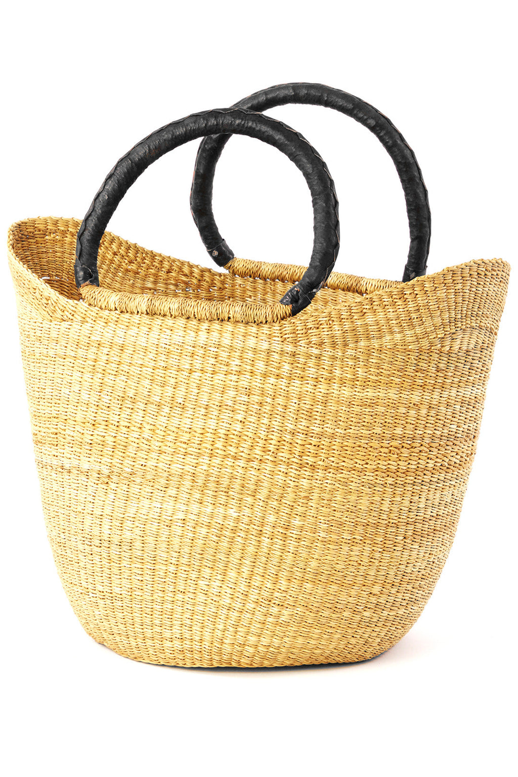 Natural Ghanaian Wing Shopper with Black Leather Handles, Image