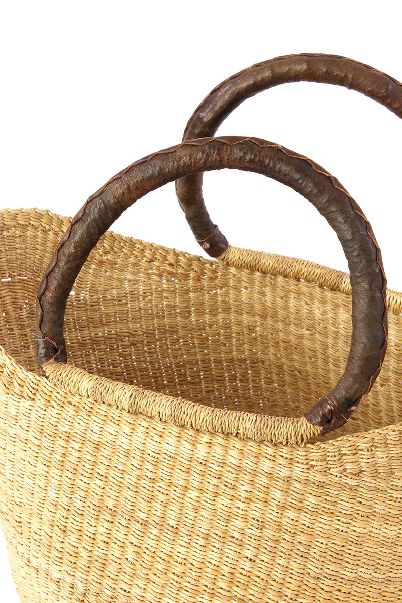Natural Ghanaian Wing Shopper with Brown Leather Handles, Image