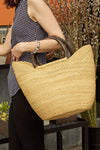 Natural Ghanaian Wing Shopper with Brown Leather Handles, Image