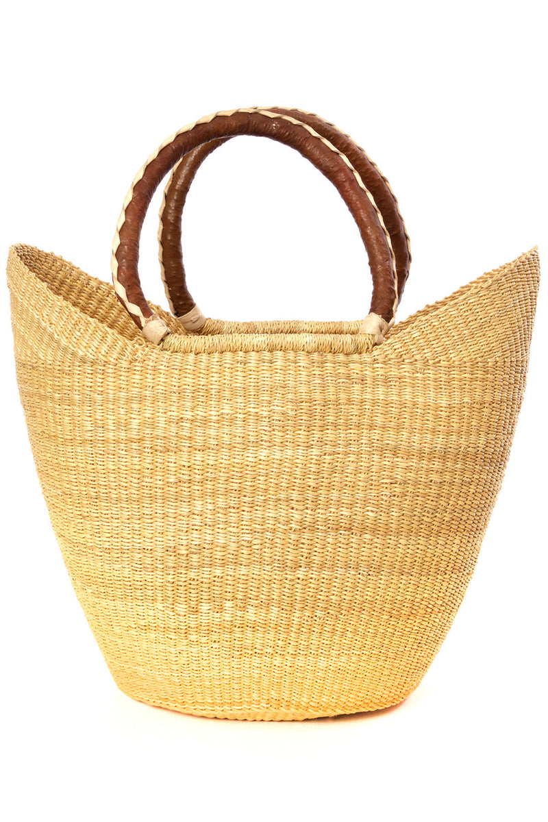 Natural Ghanaian Wing Shopper with Braided Brown Leather Handles, Image