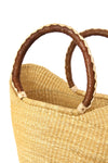 Natural Ghanaian Wing Shopper with Braided Brown Leather Handles, Image