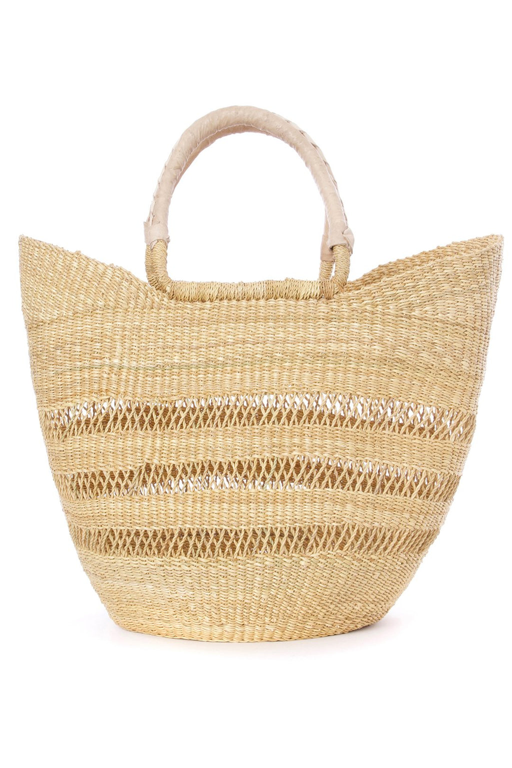 Natural Ghanaian Lacework Wing Shopper with Dye-Free Leather Handles, Image