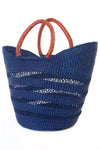Navy Blue Ghanaian Lacework Wing Shopper with Leather Handles, Image