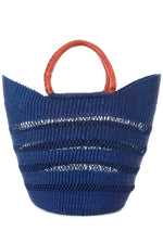 Navy Blue Ghanaian Lacework Wing Shopper with Leather Handles, Image
