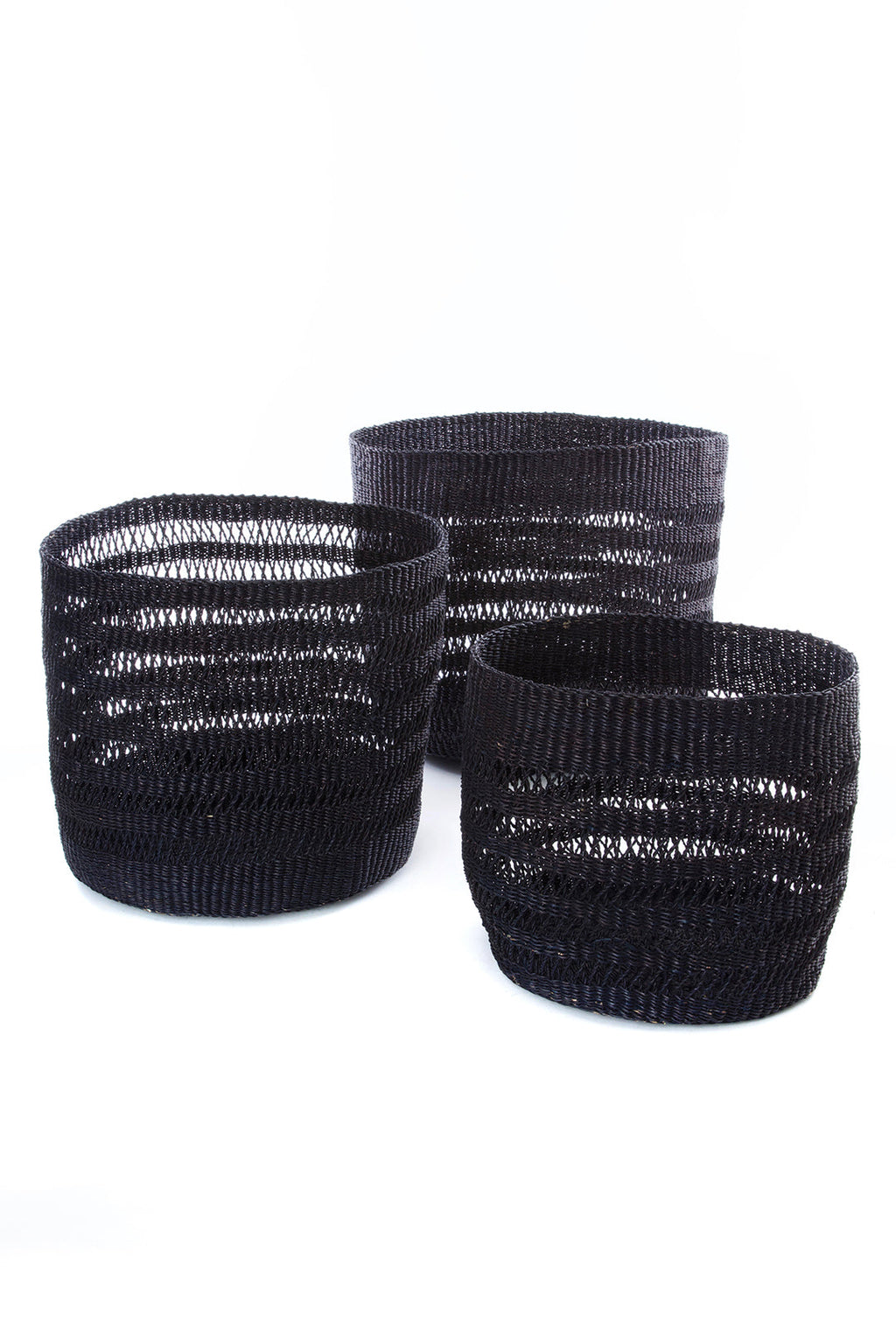 Set of Three Raven Lace Weave Basket Bins from Ghana Swahili, Image