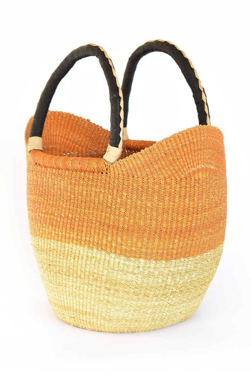 Pumpkin Color Block Wing Shopper with Braided Leather Handles, Image