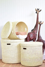 Set of Three All Natural Tree Doum Palm Hamper Baskets Swahili, Image
