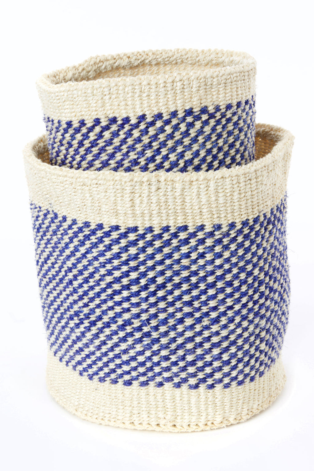 Set of Two Blue and Cream Twill Sisal Nesting Baskets, Image