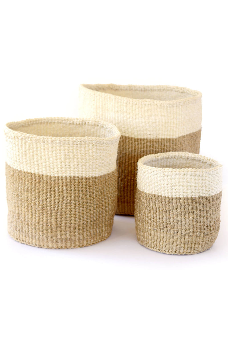 Set of Three Beige and Cream Sisal Nesting Baskets, Image