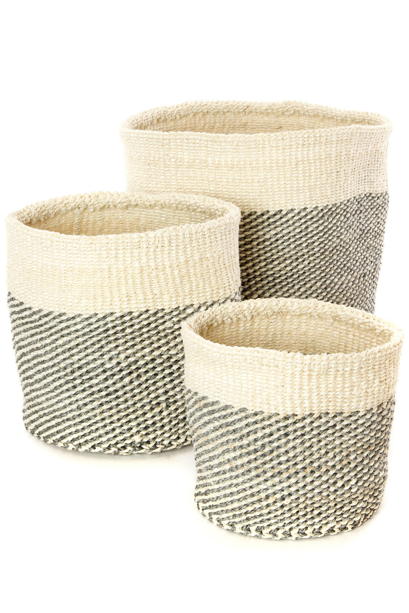 Set of Three Gray and Cream Twill Sisal Nesting Baskets Swahili, Image