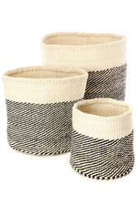Set of Three Black and Cream Twill Sisal Nesting Baskets Swahili, Image
